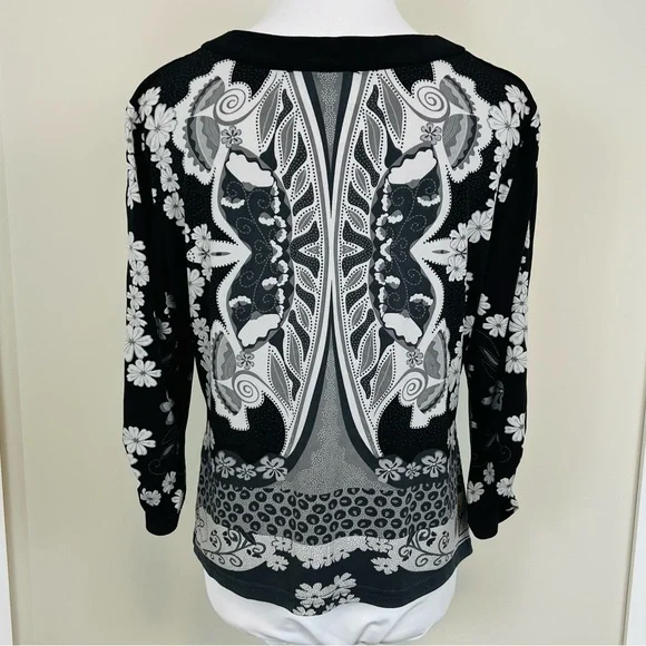 Joseph Ribkoff Black and White Floral Blazer Coat - Picture 3 of 5